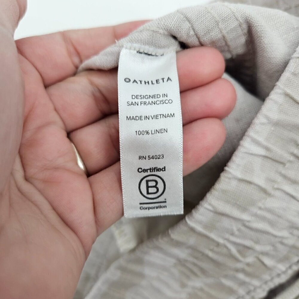 Athleta Cabo Tide Linen Jogger Camo Pants Beige Women's Size 12 Athleisure - Picture 5 of 12